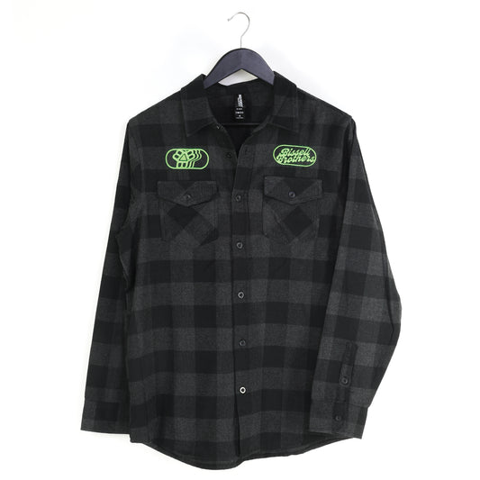 Black/Green Flannel Embroidered Button-Down
