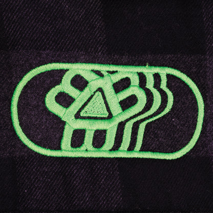 Black/Green Flannel Embroidered Button-Down