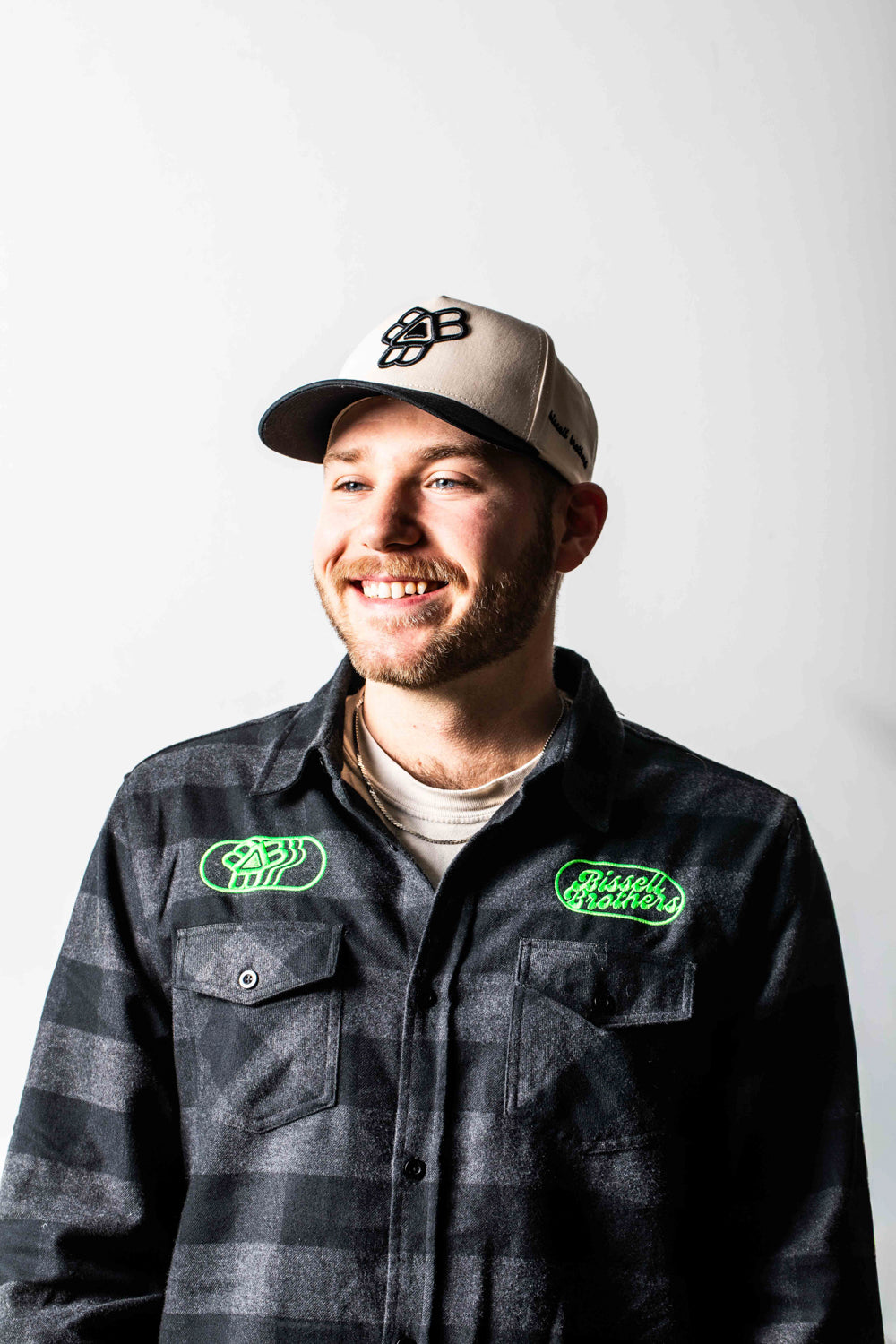 Black/Green Flannel Embroidered Button-Down