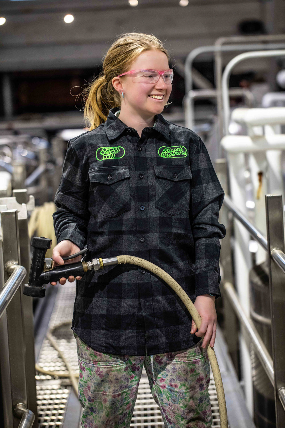 Black/Green Flannel Embroidered Button-Down